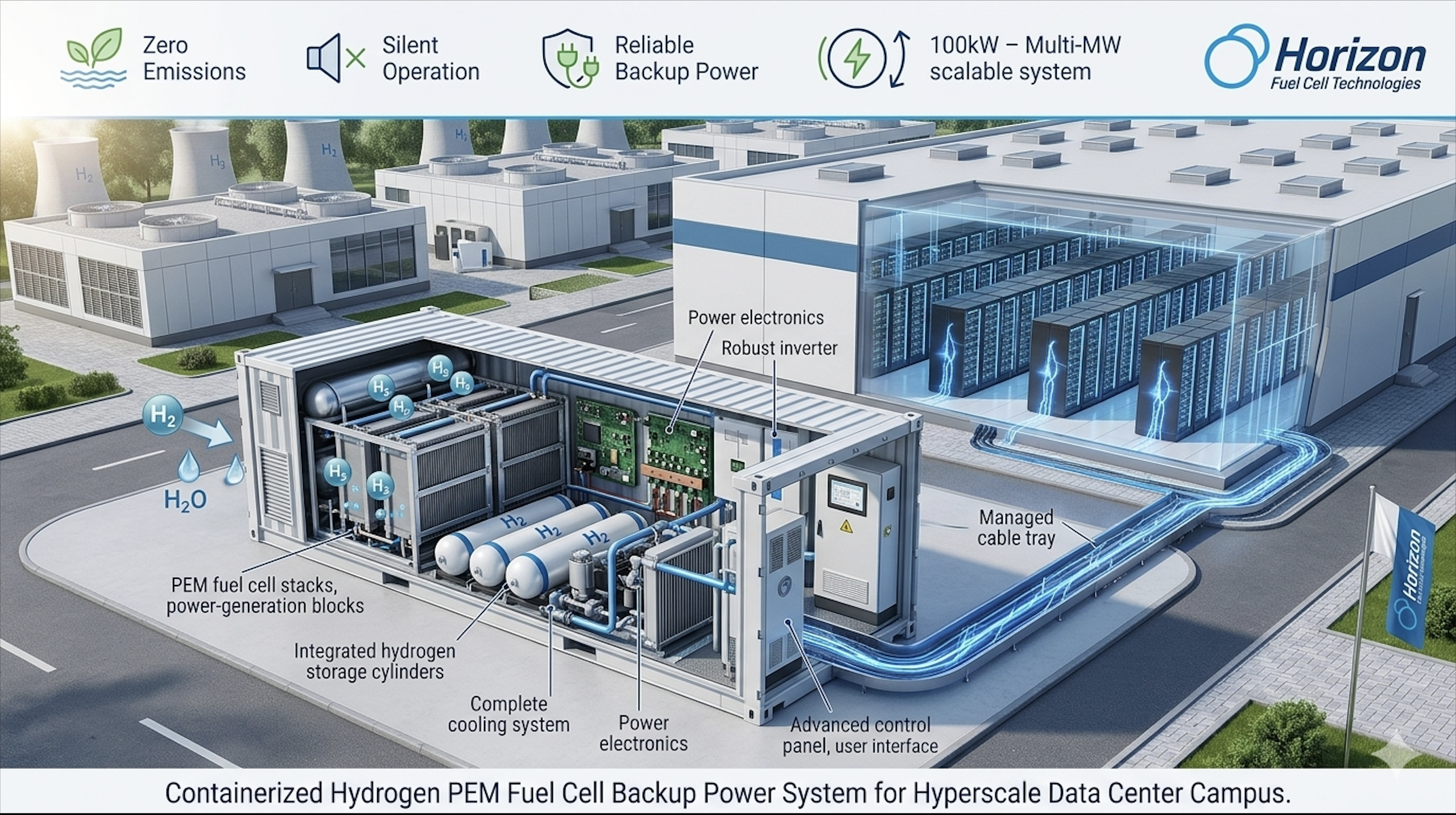 Containerized PEM Hydrogen Fuel Cell Backup Power for Data Center